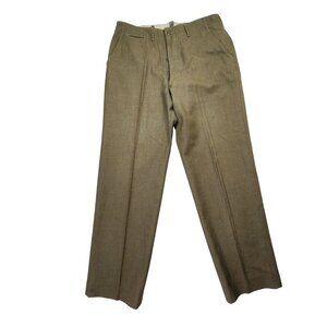 Vintage Wool Brown Pleated Mens Trousers With Back Buttoned Pockets & Front Slan
